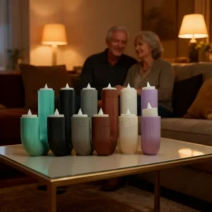 Collection of Modern J tealight holders in various colors including mint, lavender, and copper.
